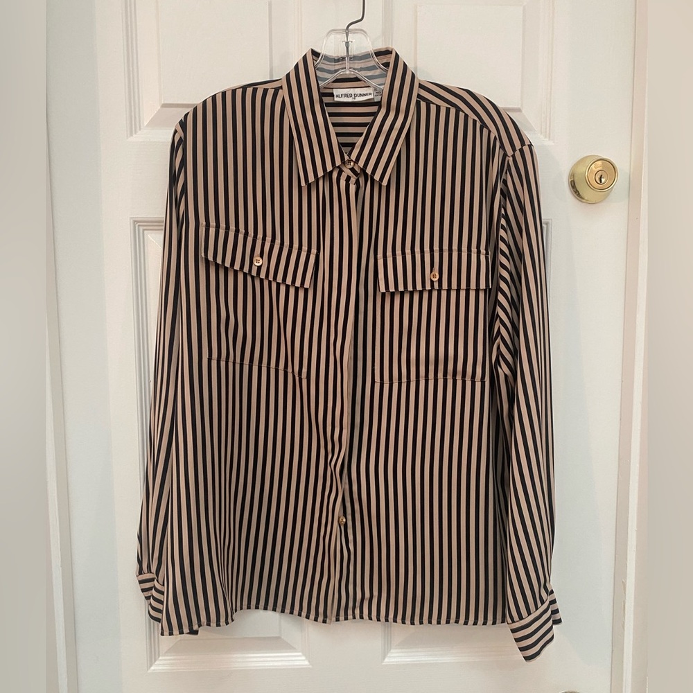 Alfred Dunner Black and Beige Striped Blouse - 16